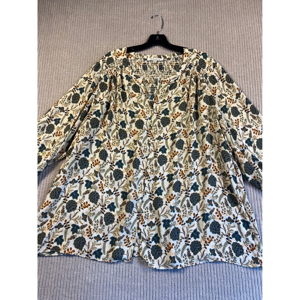 Rose + Olive Top Womens 2X Floral Paisley Button-down Relaxed Blouse EUC